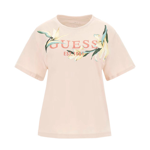Guess Γυναικεία κοντομάνικη μπλούζα Logo Flowers T-Shirt